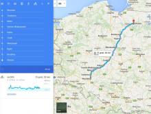 Mapka trasy Wrocław - Olsztyn